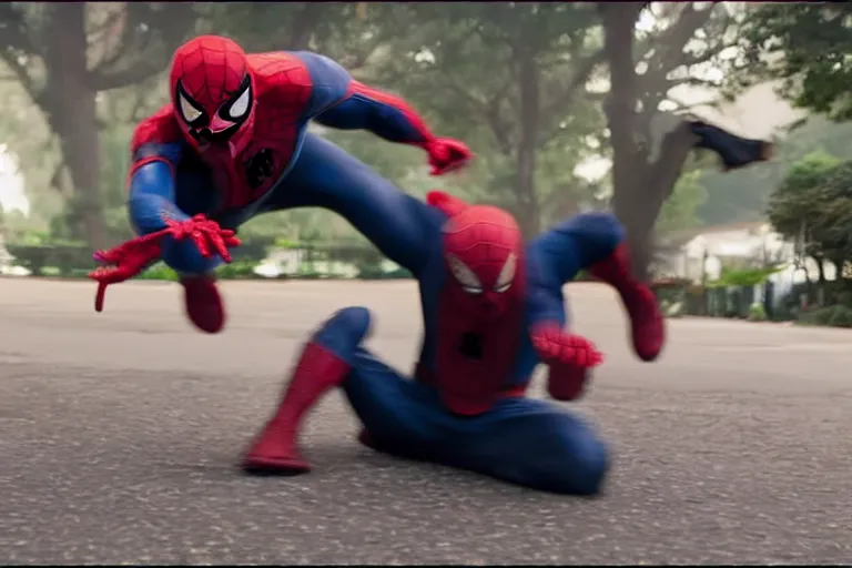 Prompt: Spider-Man fighting Venom live action fight scene by Emmanuel Lubezki