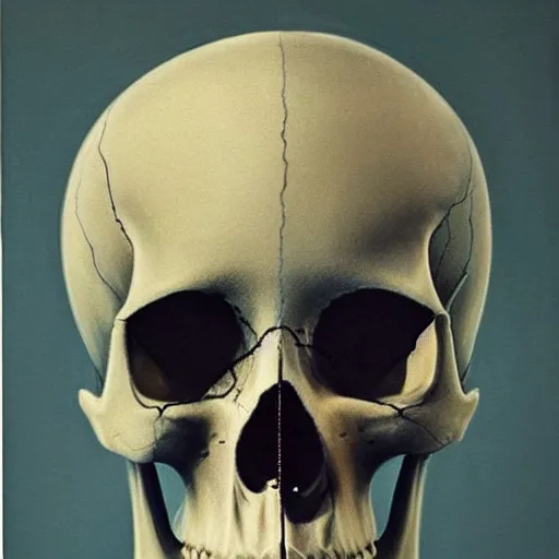 Image similar to A beautiful performance art of a skull that is part organic, part mechanic. It is an accurate representation of how the artist sees the world. by Gottfried Helnwein saturated