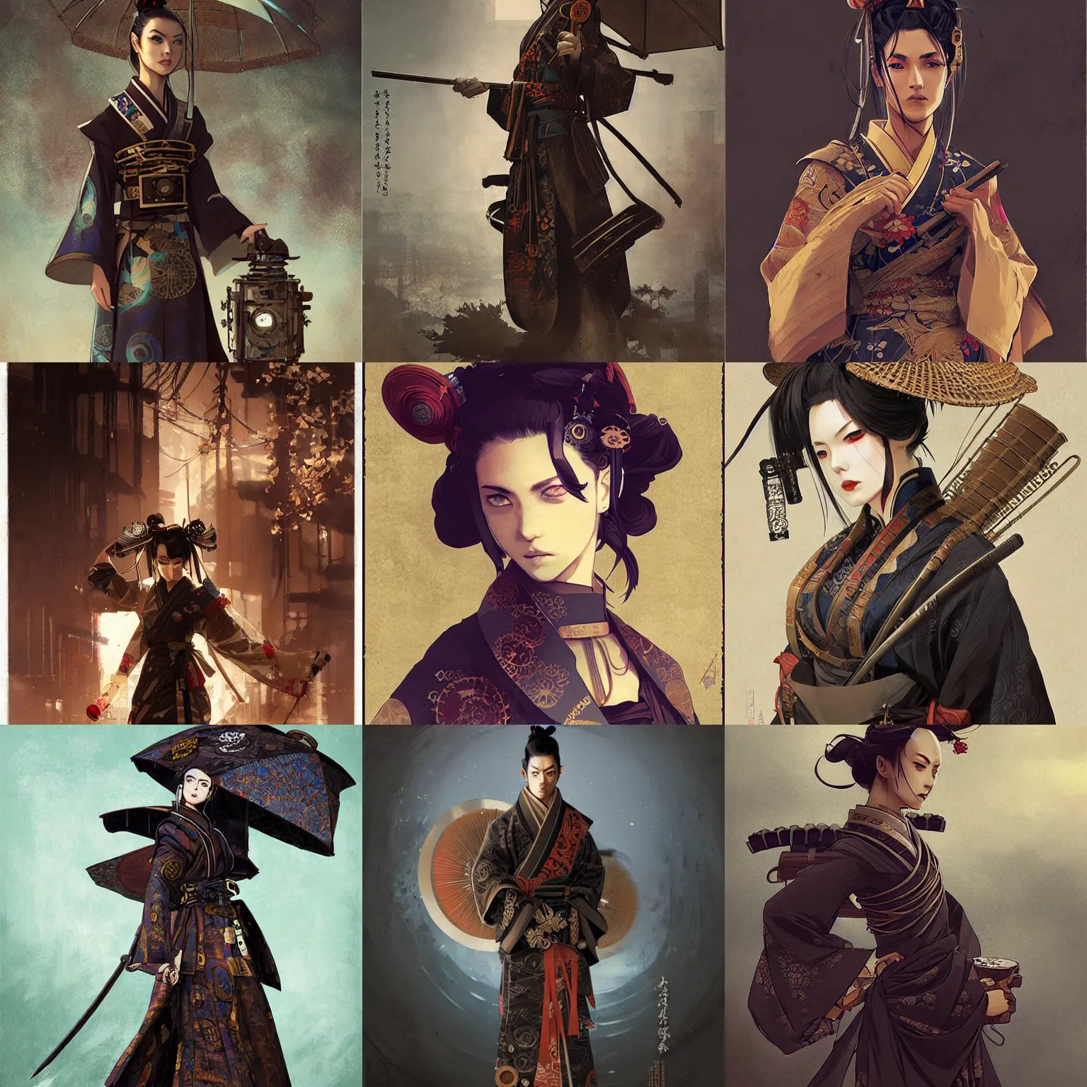 Prompt: steampunk samurai wearing yukata, by greg rutkowski, artgerm, takato yomamoto, rule of thirds, fierce look, beautiful