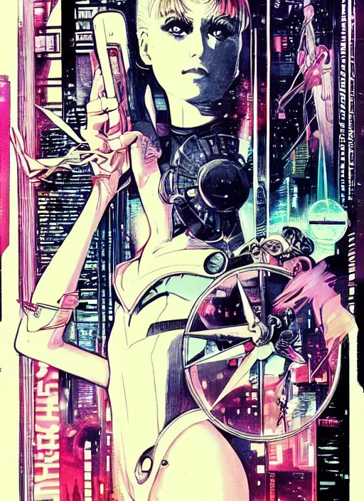 Image similar to illustration of sailor moon in the world of blade runner 1 9 8 2, poster in 8 0 s style, joao ruas style