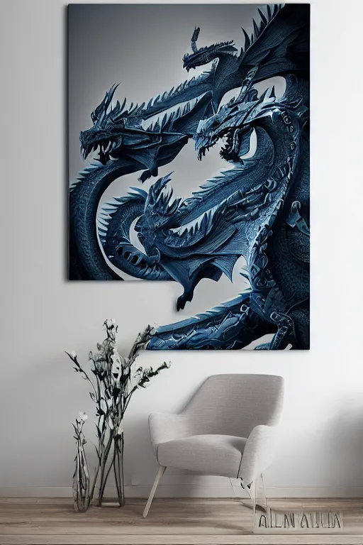 Prompt: beautiful wall engraved dragons made from ivory Digital Matte Illustration by Alena Aenami