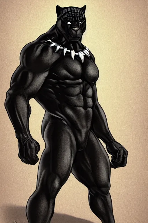 Prompt: anthropomorphic muscled black panther warrior, Artstation