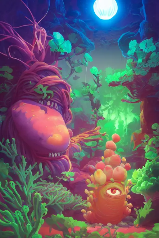 Image similar to roots cactus sushi cristal smurf ghost creature animal sushi cristal very big eye roots cactus elemental flush of force nature micro world fluo fishscale, behance hd by jesper ejsing, by rhads, makoto shinkai and lois van baarle, ilya kuvshinov, rossdraws radiating a glowing aura global illumination ray tracing hdr