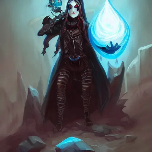 Image similar to grumpy goth ice mage, makeup, sharp focus, dnd character art portrait, epic composition, matte fantasy painting, deviantart artstation, by jason felix by steve argyle by tyler jacobson by peter mohrbacher, cinema, masterpiece