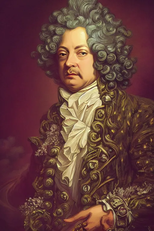 Image similar to rococo Dan Mumford style portrait of Louis xv in the style of Rob Lefield and Dan Mumford Dan Mumford Dan Mumford , Greg rutkowski, trending on artstation, digital art, surrealism, macro, vaporwave