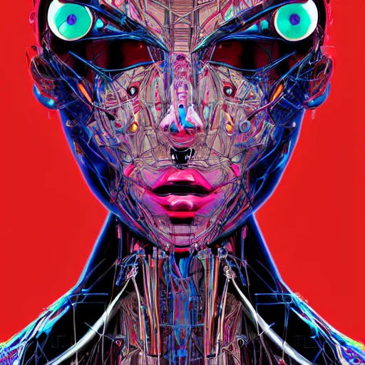 Prompt: a cybernetic mannequin by android jones and conrad roset and takashi murakami, trending on artstation
