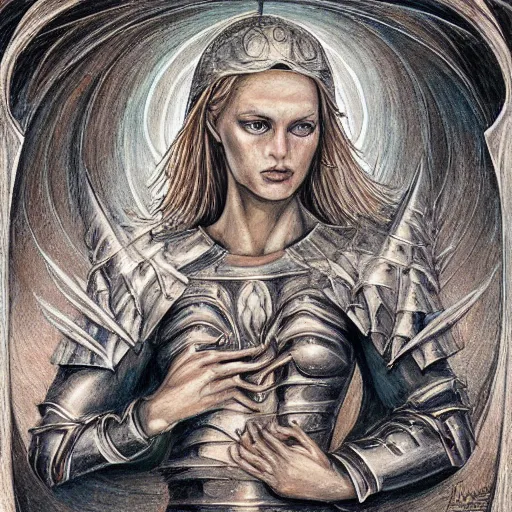 Image similar to jeanne d'arc in the style of william blake, terese nielsen, detailed, intricate, beautiful faces, steve argyle, triumphant fate, pastoral fantastic reality, photorealistic