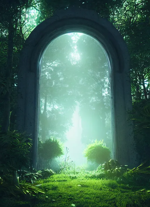 Image similar to portal to heaven inside an ethereal forest, highly detailed, 4 k, hdr, award - winning, octane render, artstation