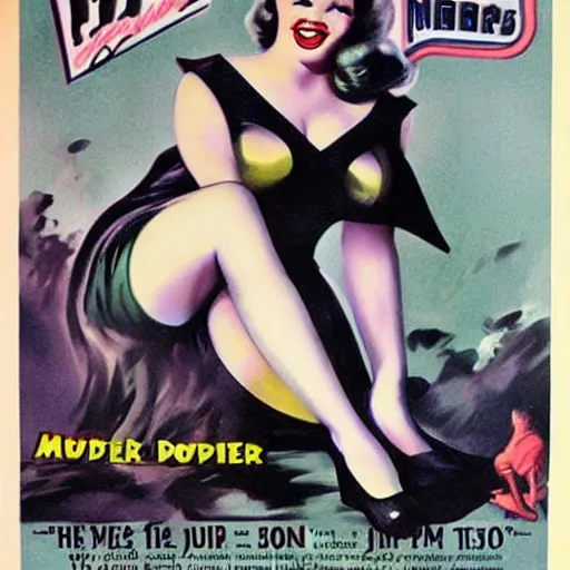 Image similar to monster pin up, award winning, 1 9 5 0 s