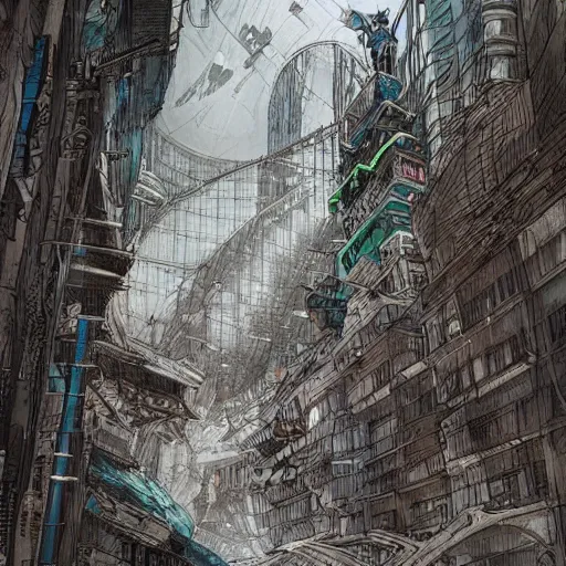 Prompt: stunning concept art for an underground city by kim Jung gi, hyper-detailed, professional illustration