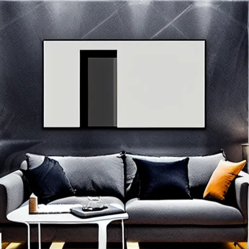 Image similar to modern living room, blank 2 4 inch x 2 4 inch canvas over couch, professional photo