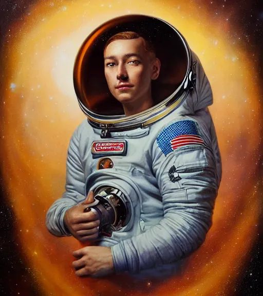Prompt: portrait of an astronaut in 3 0 s, surrounded by stars by karol bak, james jean, tom bagshaw, rococo, trending on artstation, cinematic lighting, hyper realism, octane render, 8 k, hyper detailed
