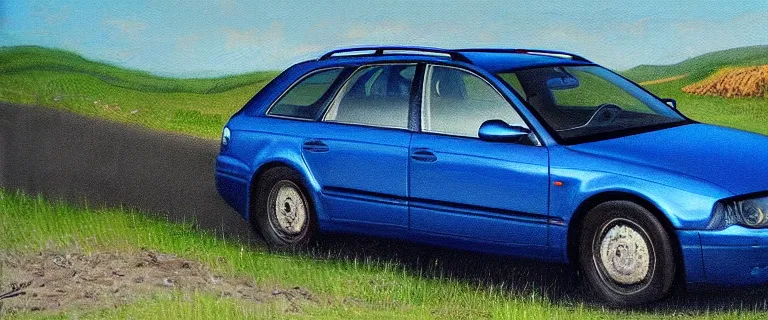 Denim Blue Audi A4 B8 Avant (2012) on a mountain road, Stable Diffusion