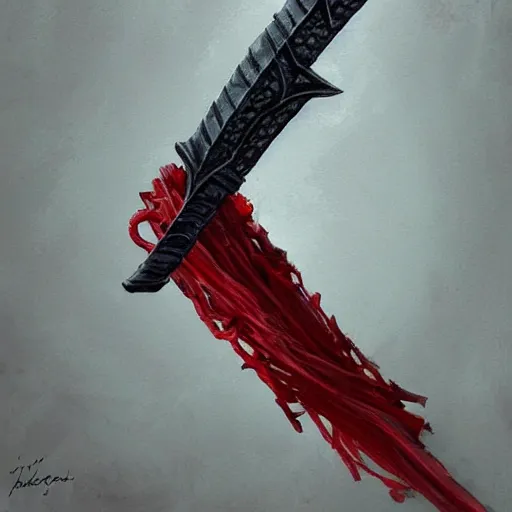 Image similar to fantasy sword made out of twizzlers, painted by greg rutkowski