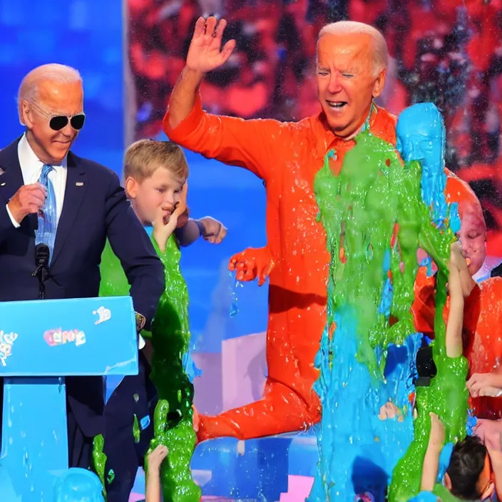 Prompt: Joe Biden getting slimed at the kids choice awards, detailed 4k photograph