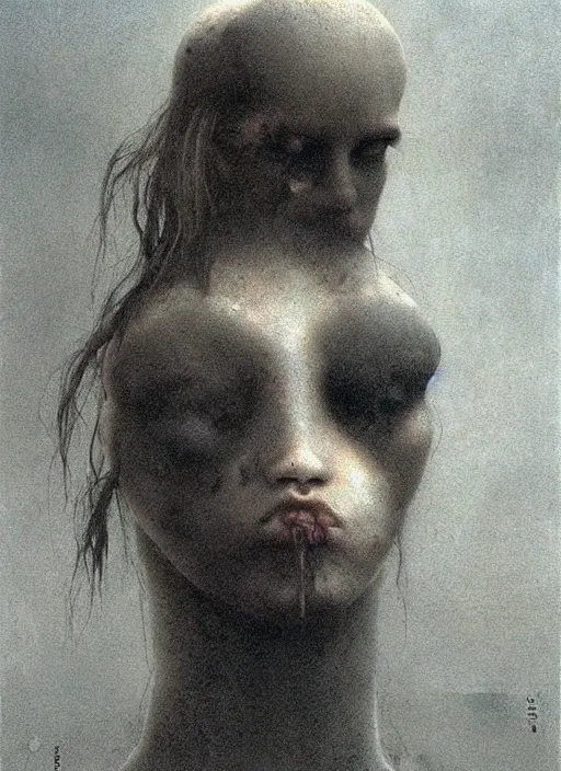 Image similar to bald barbarian teen girl by Beksinski