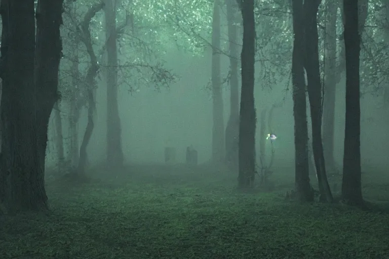 Prompt: glade of luminescent mushrooms in silent hill, hyper detailed, cinematic, shot on 70mm