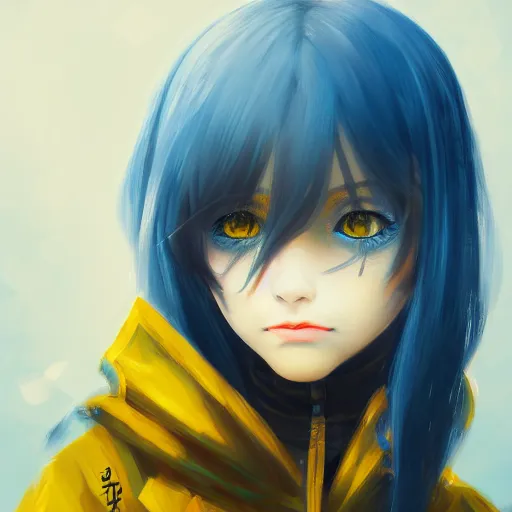 Image similar to a portrait of anime ukrainian blue and yellow girl, crying with eye drops, concept art, trending on artstation, highly detailed, intricate, sharp focus, digital art, 8 k