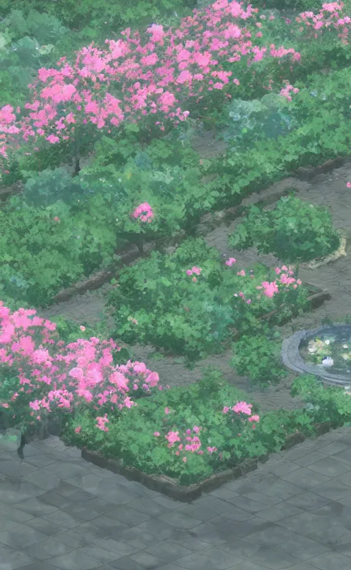 Image similar to rose garden by makoto shinkai, no people