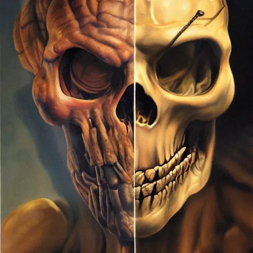 Prompt: ultra realistic portrait painting of skeletor as hannibal lecter, art by frank frazetta, 4 k, ultra realistic, highly detailed, epic lighting