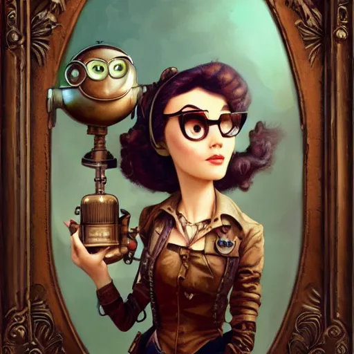 Prompt: lofi steampunk portrait pixar style by Jonathan Yeo and Tom Bagshaw and Joe Fenton