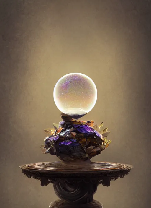 Image similar to crystal ball on a wood stand with a beautiful dreamscape inside, studio product photography, centered, super highly detailed, professional digital painting, artstation, concept art, smooth, sharp focus, extreme illustration, unreal engine 5, photorealism, beautiful, cinematic, art by artgerm and rutkowski and alphonse mucha and loish and wlop