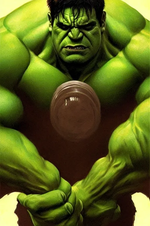 Image similar to Michael Scott as Hulk, Hulk costume, Michael Scott hairstyle, Hulk body type, Michael Scott Face, calm, grumpy, portrait, masculine figure, highly detailed, digital painting, artstation, concept art, smooth, sharp focus, illustration, cinematic lighting, art by artgerm and greg rutkowski and alphonse mucha