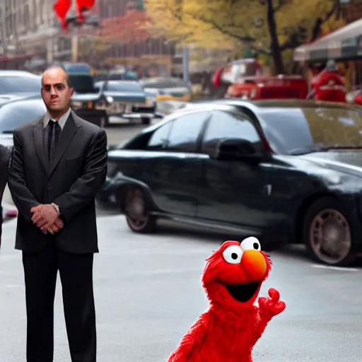 Prompt: elmo in the sopranos, 4 k, high detail, high - resolution photograph, professional photography, ultra - detail