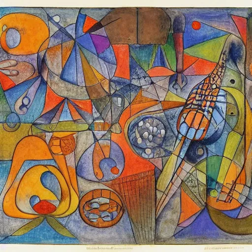 Prompt: musical score that holds a secret message, inspired by klee, bosch, durer. hyperdetailed color pen and ink intricate elaborate, collection of museum of modern art, new york