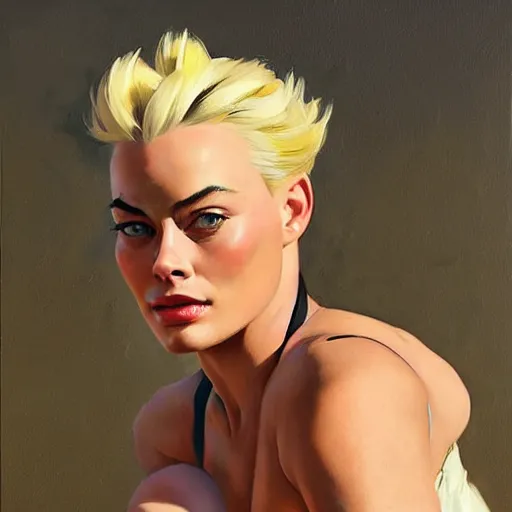 Prompt: greg manchess portrait painting of margot robbie as zarya from overwatch, medium shot, asymmetrical, profile picture, organic painting, sunny day, matte painting, bold shapes, hard edges, street art, trending on artstation, by huang guangjian and gil elvgren and sachin teng