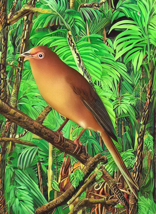 Prompt: rare bird in the jungle, highly detailed