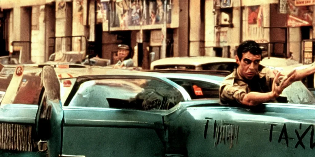 Image similar to most famous shot from the film taxi driver starring robert de niro