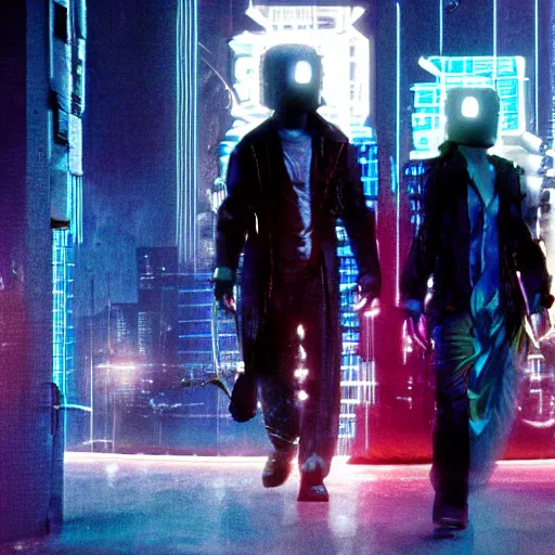 Image similar to cyberpunk cyber Jamiroquai, movie still