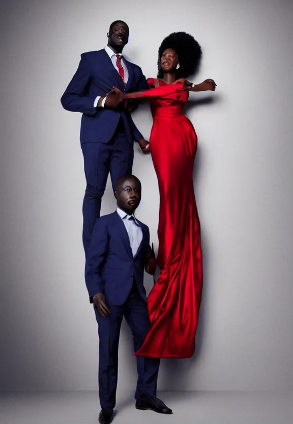 Navy blue suit and red outlet dress