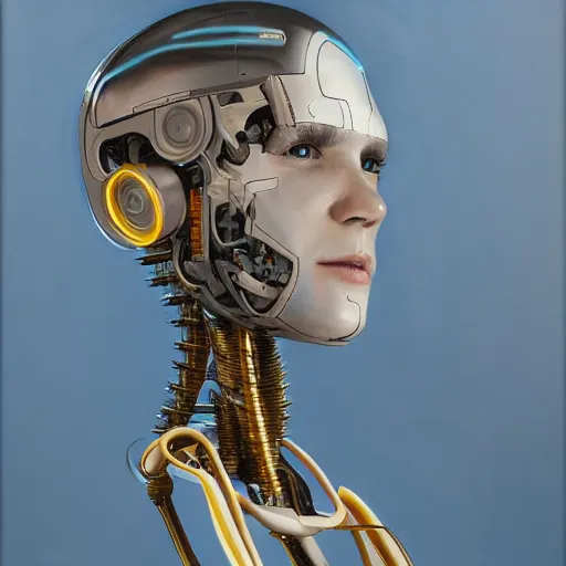 Prompt: a robot pretending to be a real human, oil painting, highly detailed, concept art