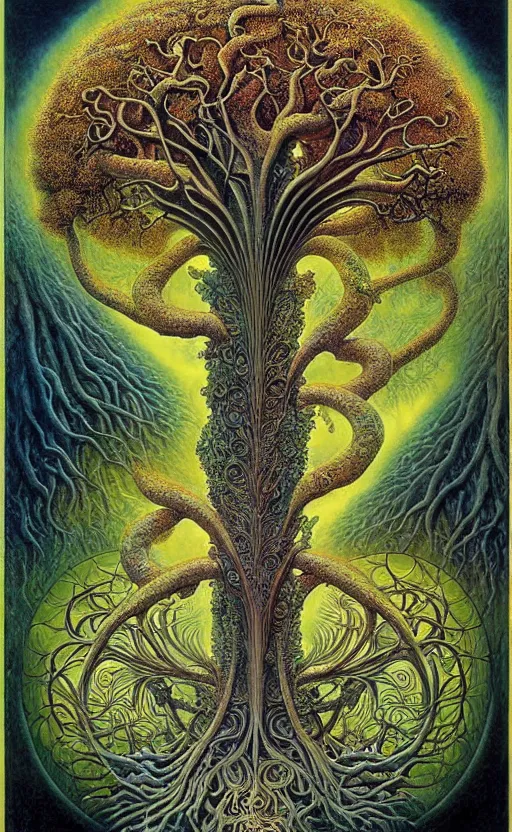 Image similar to tree of life by roger dean and andrew ferez, art forms of nature by ernst haeckel, divine chaos engine, symbolist, visionary, art nouveau, botanical fractal structures, organic, detailed, realistic, surreality