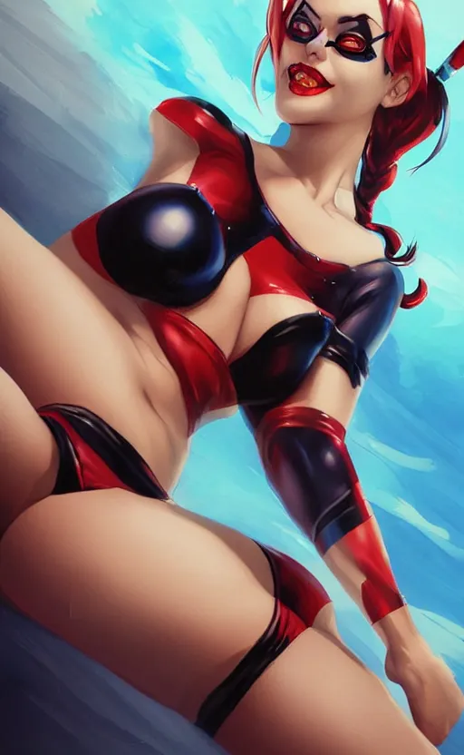 Image similar to harley quinn in a swim suit by artgerm and guweiz