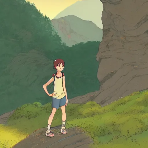 Prompt: Beautiful girl exploring a valley in Ghibli Studio style