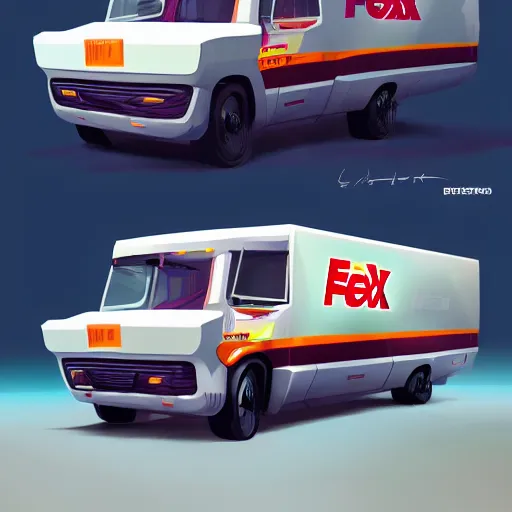 Image similar to retro futuristic fedex delivery truck, artstation, cgsociety concept art