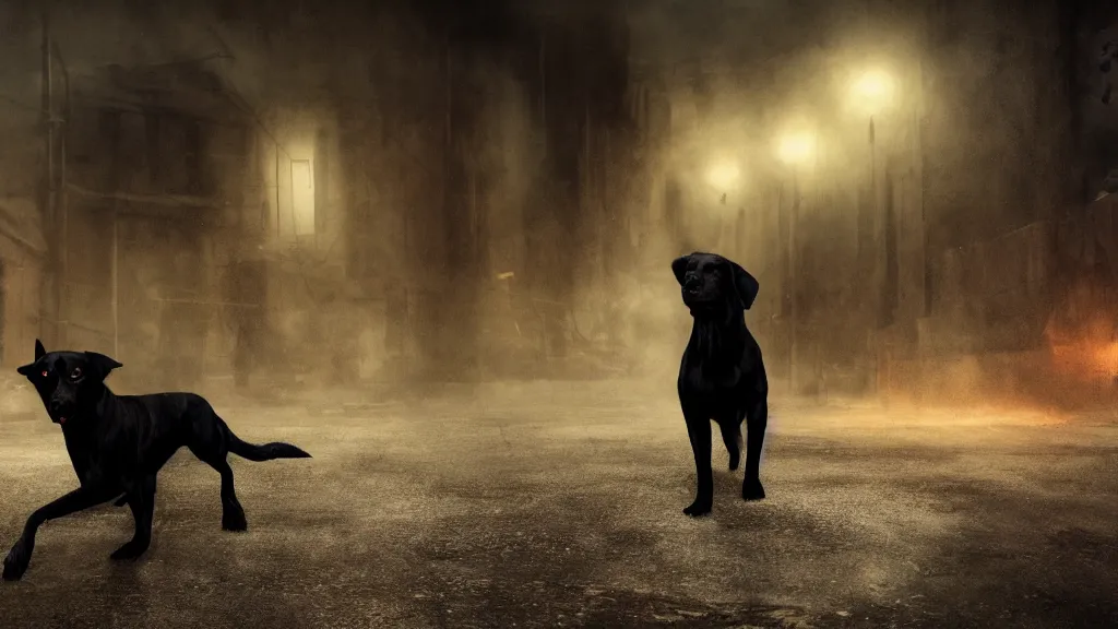 Prompt: atrocious black dog, eldritch, 8K, concept art, filmic, HDR, hyperrealism, volumetric lighting, Dark art