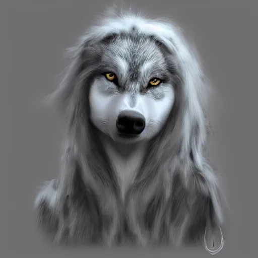 Image similar to an accurate photo realistic art of an half girl half wolf