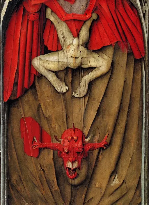 Image similar to red devil Gargoyle, Medieval painting by Jan van Eyck, Hieronymus Bosch, Florence