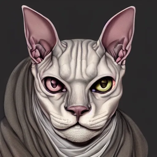 Prompt: Portrait of a evil Sphynx Cat as Emperor of Mankind, wh40k, elegant, digital painting, highly detailed, fantasy, artstation, concept art, smooth, sharp focus, illustration