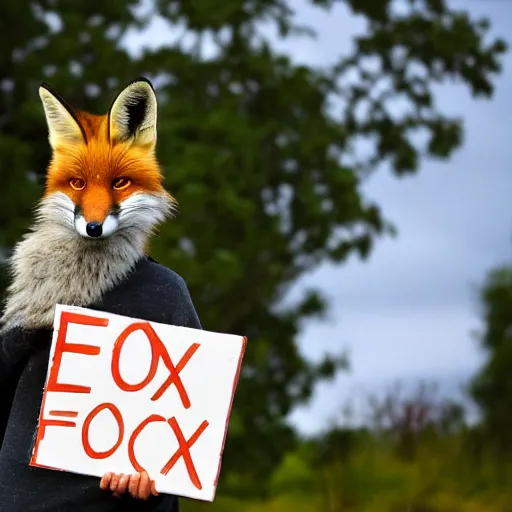 Prompt: a fox holding up a blank sign by tom cross