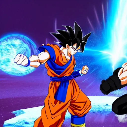Prompt: Goku fighting a giant penguin, epic lighting, very detailed, many effects, penguin focus, far away shot, 4k