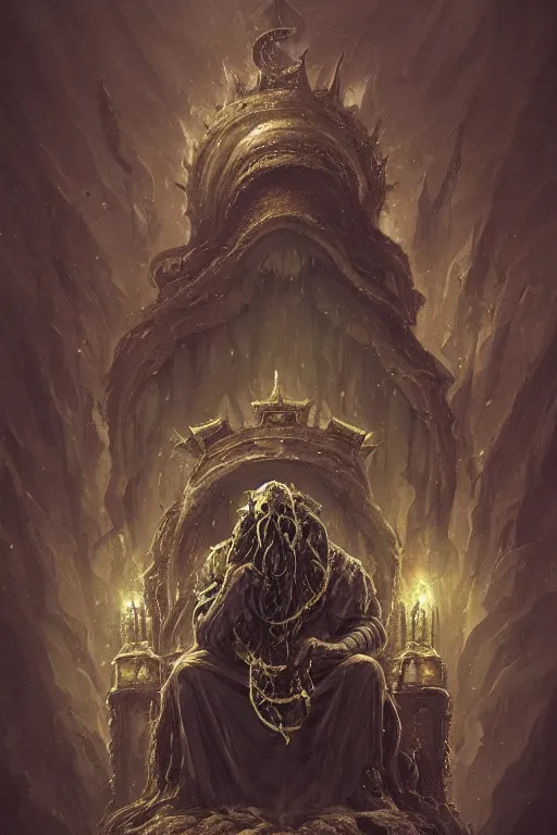 Image similar to lovecraftian king on a throne, digital art, in the style of greg rutkowski, trending on artstation