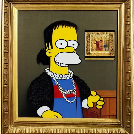 Prompt: home simpson, tudor portrait, highly detailed,