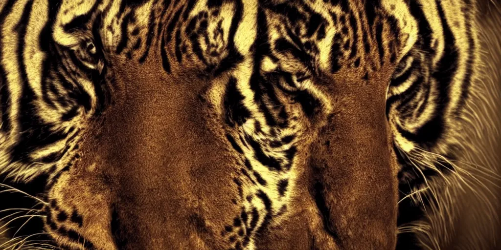 Image similar to vast desert, fierce looking dark - skinned tribal warrior with tiger eyes, close up