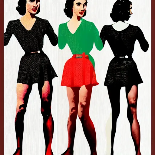 Image similar to full body portrait of gal gadot in the style of bill medcalf, retro, 1 9 5 0, 4 k, detailed, screen print