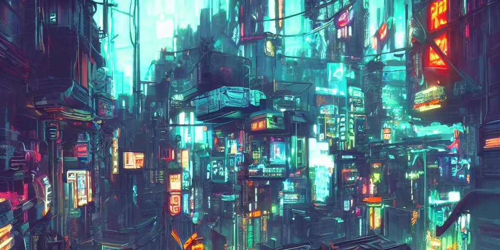 Image similar to cyberpunk atmosphere, very strange, with neons, digital painting, 8 k, by alleyway wookun, eddie mendoza, and john kearney